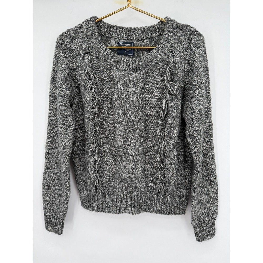 Abercrombie & Fitch Gray Marled Cable Knit Fringe Sweater Womens Small